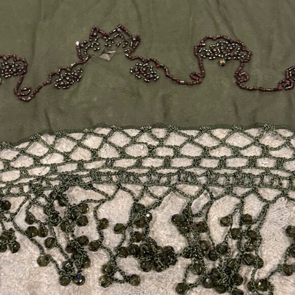 Designer Sue Wong SILK Evening Scarf Shawl Runner Large Olive Green Hand Bead #7 - Picture 12 of 13
